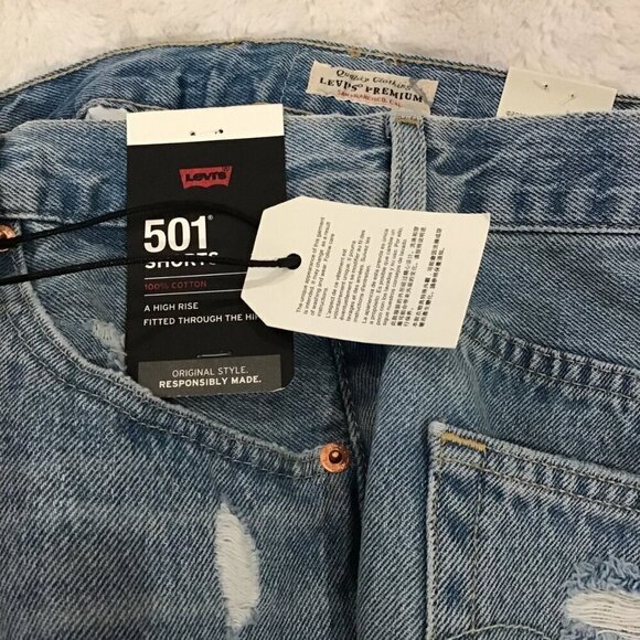 Levi’s 501 NWT 25 (0/1) Denim Women’s Jeans Shorts High Rise Cutoffs Distressed - Picture 6 of 10